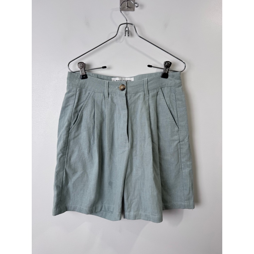 L.F. Markey Women Sage Green Pleated Linen Textured Shorts Size 2